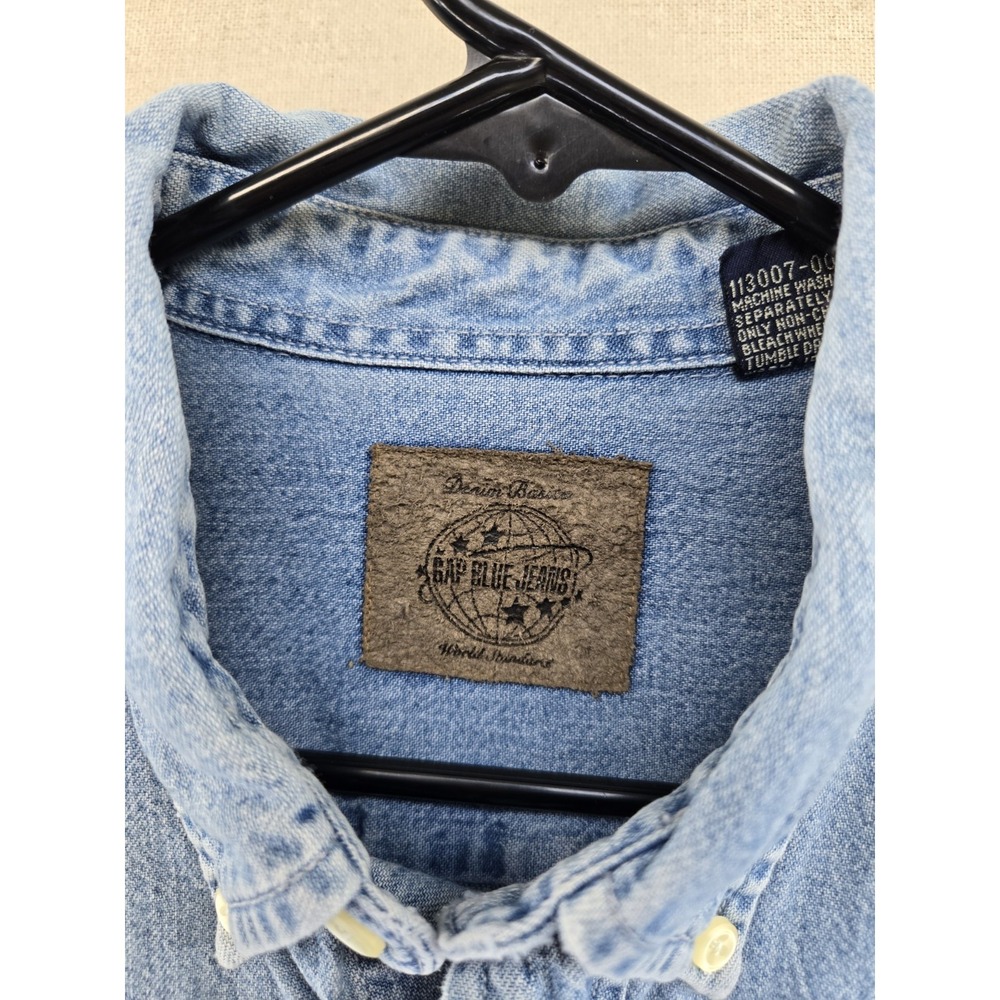 VTG Gap Blue Jeans Denim Shirt Mens Medium Blue Long Sleeve Button Down 90s - Picture 3 of 8